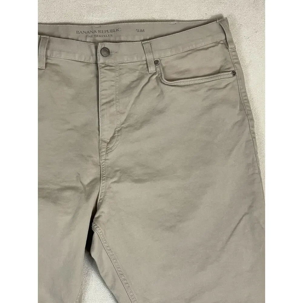 Banana Republic Pants‎ Mens 40x34 Khaki The Traveler Slim Fit High Rise Straight